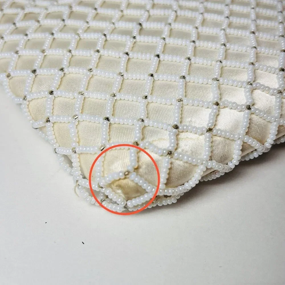Vintage Richere‎ Clutch White Ivory Seed Beaded Evening Bag Purse Bridal